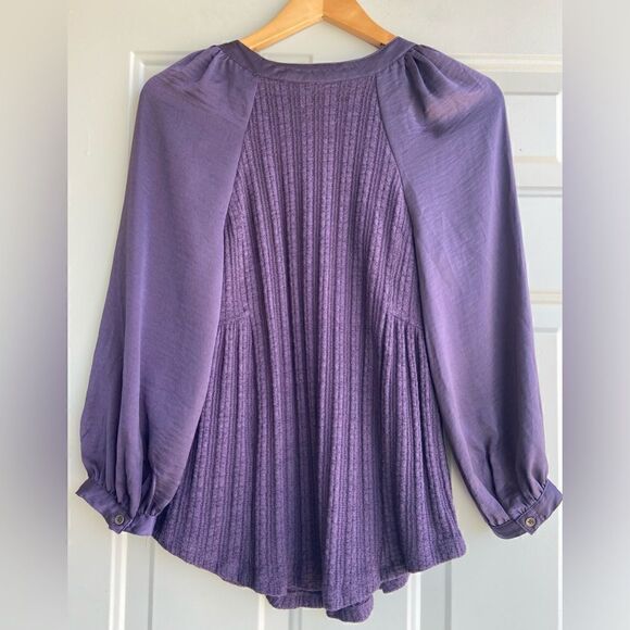 Anthropologie MEADOW RUE Purple Kersee Henley Blouse Top Mixed Materials Size XS - Picture 4 of 8